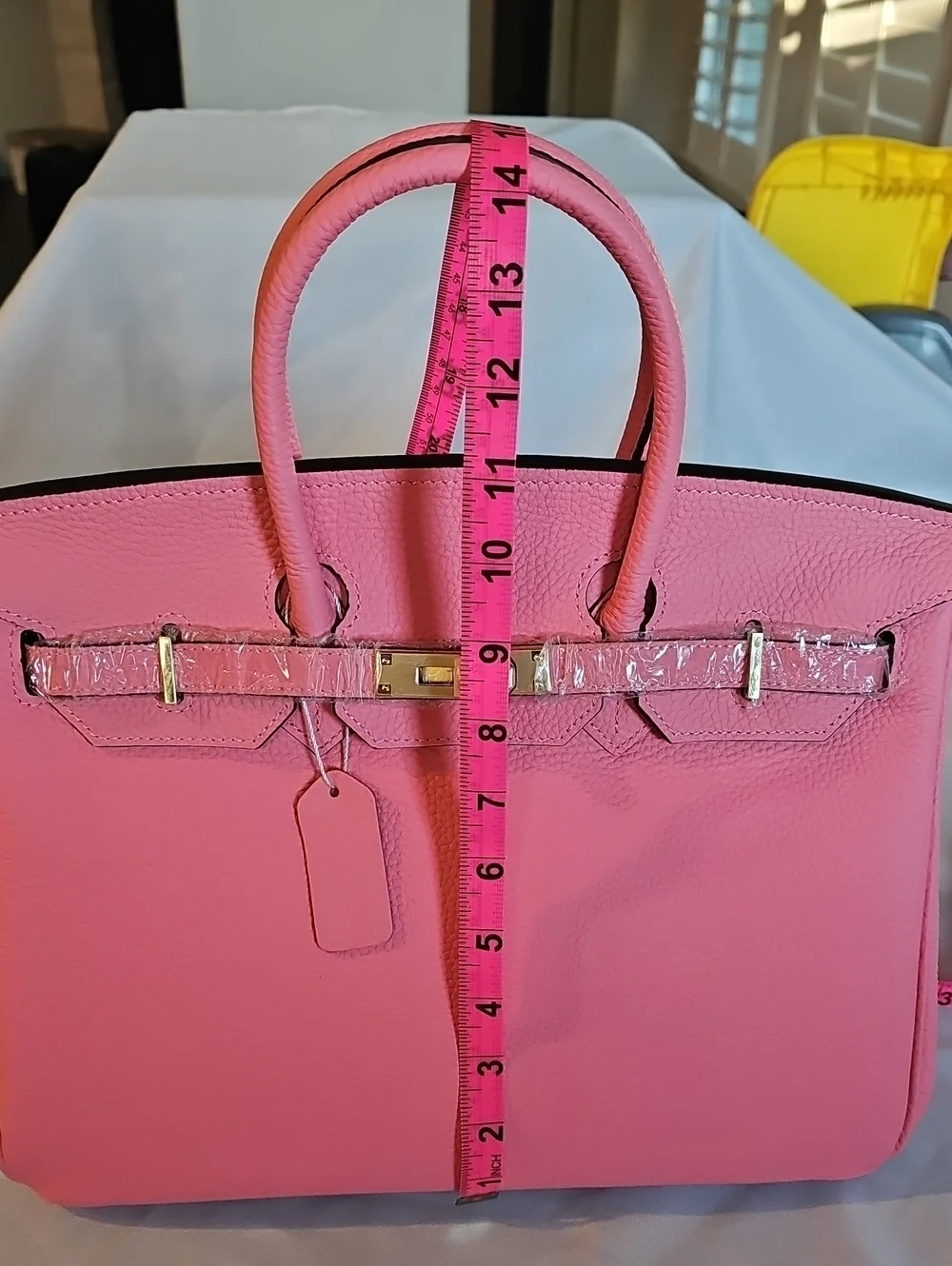 Pink Structured Leather Tote Handbag